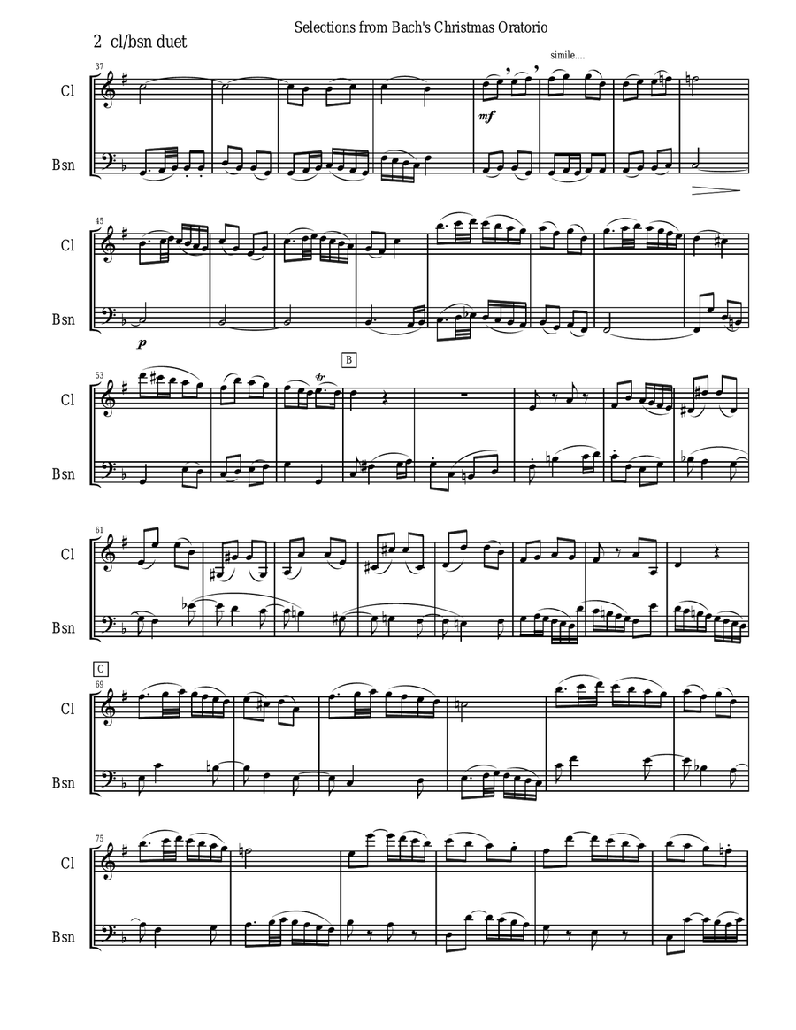 Bach's Christmas Oratorio Selections for Clarinet and Bassoon Duet Woodwind Duet scores gallery preview page 2