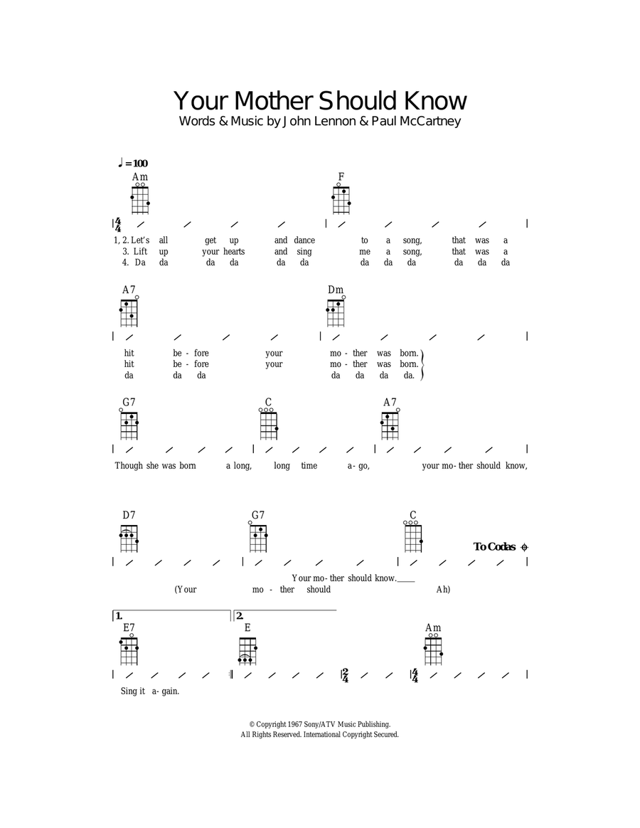 Your Mother Should Know Ukulele scores gallery preview page 1