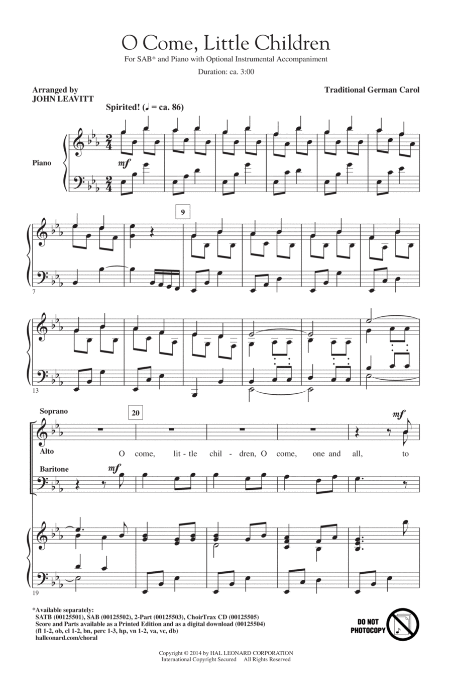 O Come, Little Children O Come, Little Children 3-Part scores gallery preview page 1