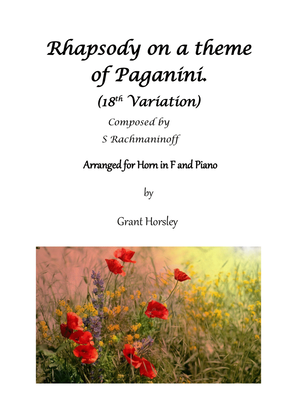 Book cover for Rhapsody on a theme of Paganini (18th Variation) Horn in F and Piano