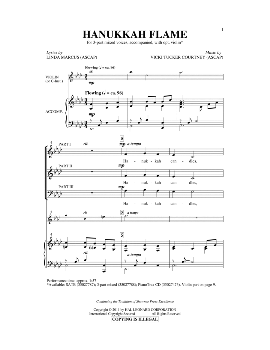 Hanukkah Flame 3-Part scores gallery preview page 1