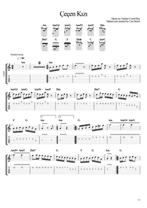 Çeçen Kızı by Tanburi Cemil Bey (guitar tablature and score)