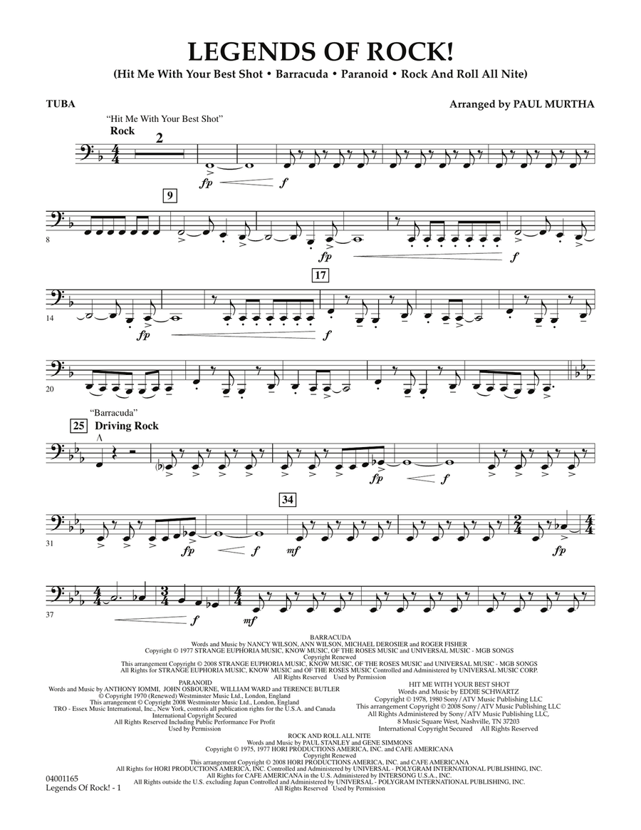 Legends Of Rock! - Tuba Concert Band scores gallery preview page 1