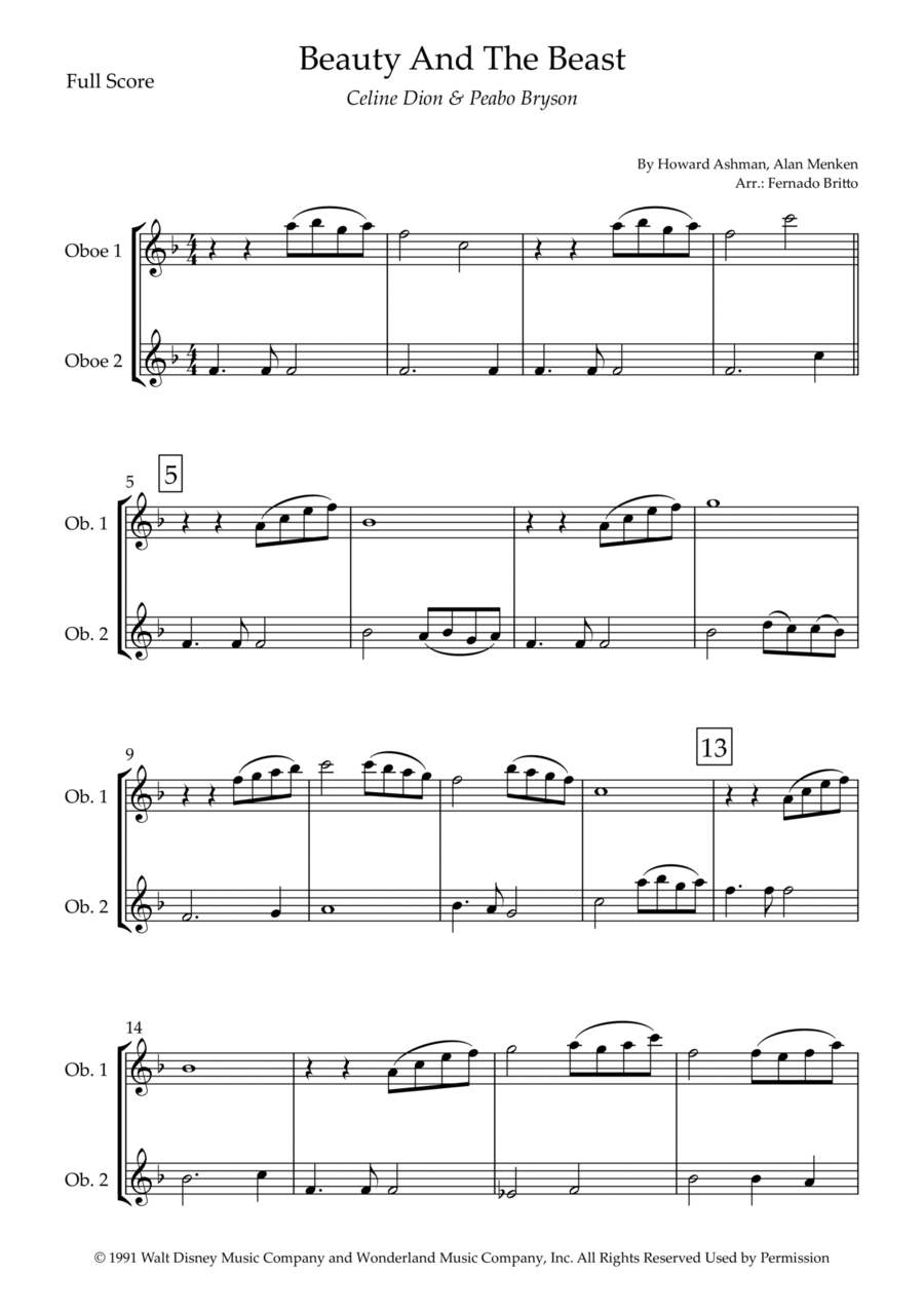 Beauty And The Beast Woodwind Duet scores gallery preview page 1