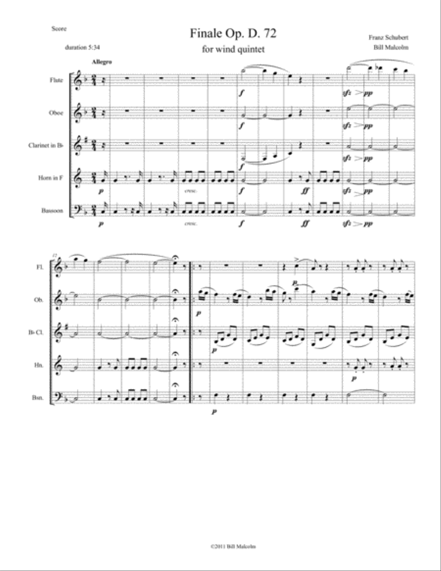 Menuetto and Finale Op. 72 D Woodwind Quintet scores gallery preview page 5