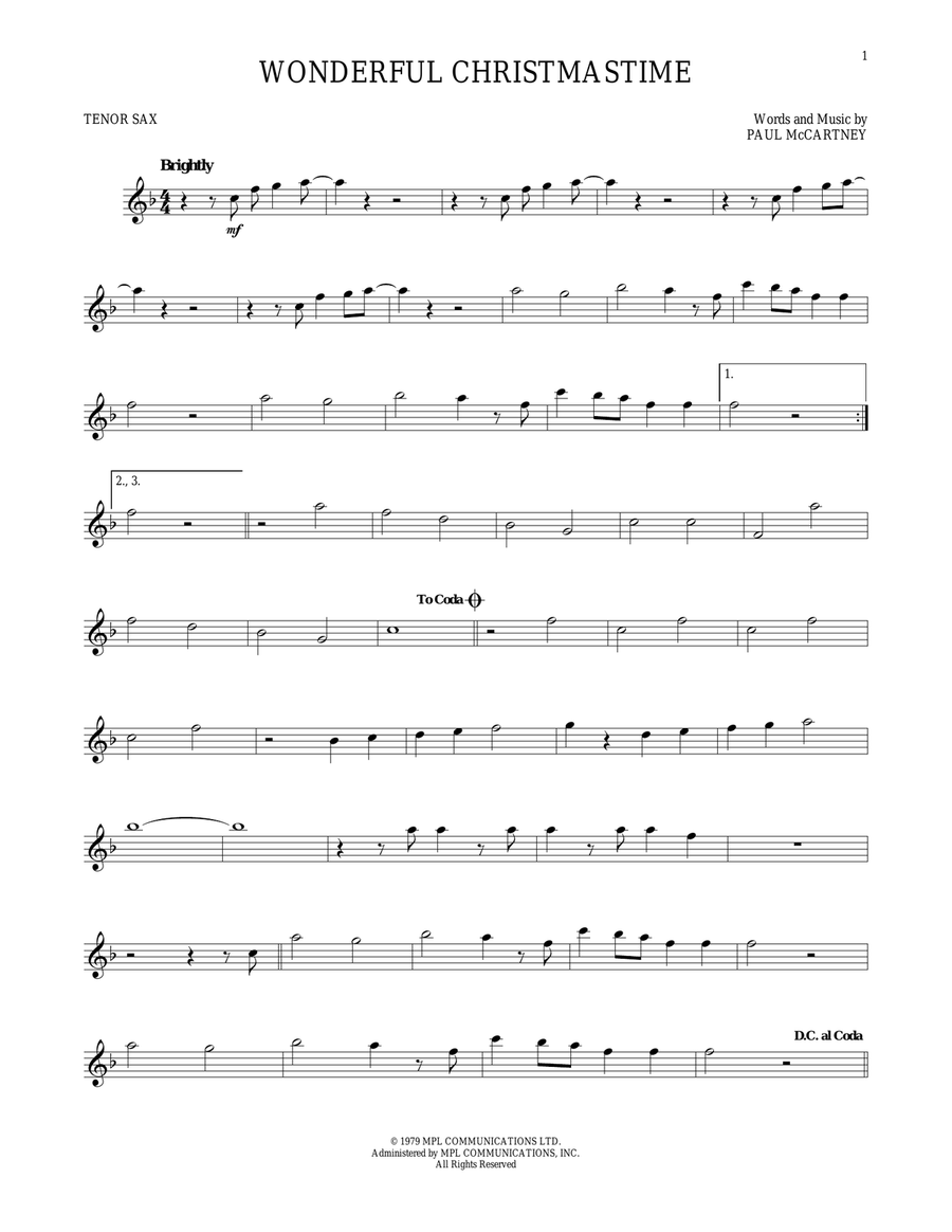 Wonderful Christmastime Tenor Saxophone scores gallery preview page 1