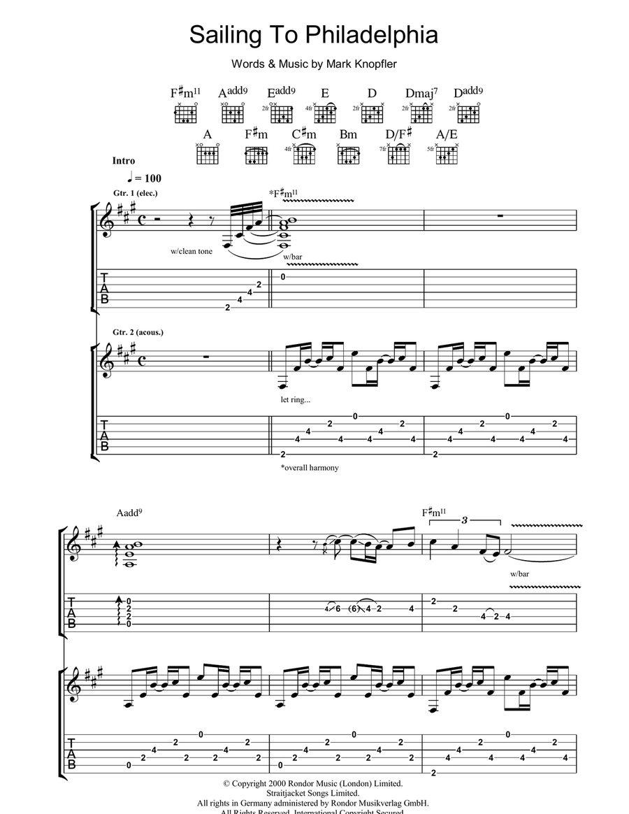 Sailing To Philadelphia Guitar Tablature scores gallery preview page 1