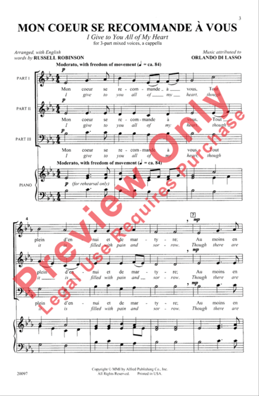 Mon Coeur Se Recommande à Vous (I Give to You All of My Heart) 3-Part scores gallery preview page 3