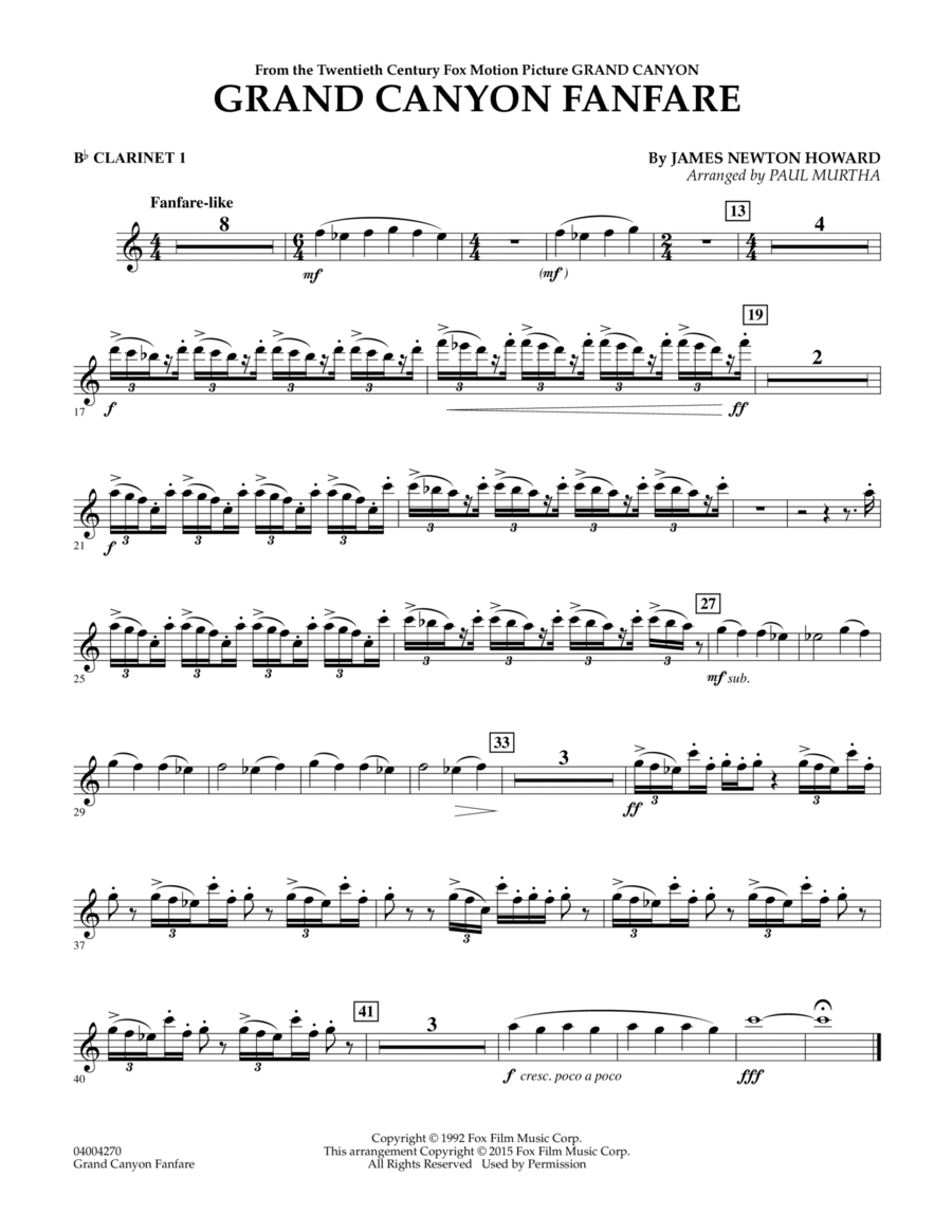 Grand Canyon Fanfare - Bb Clarinet 1 B-Flat Clarinet scores gallery preview page 1
