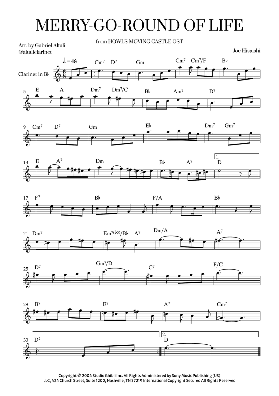 Merry-Go-Round Of Life B-Flat Clarinet scores gallery preview page 1