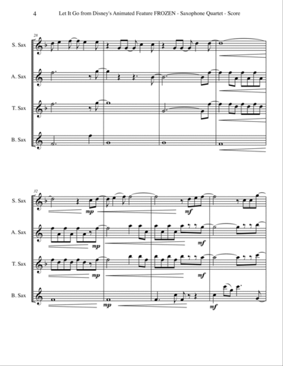 Let It Go (from Frozen) Woodwind Quartet scores gallery preview page 4
