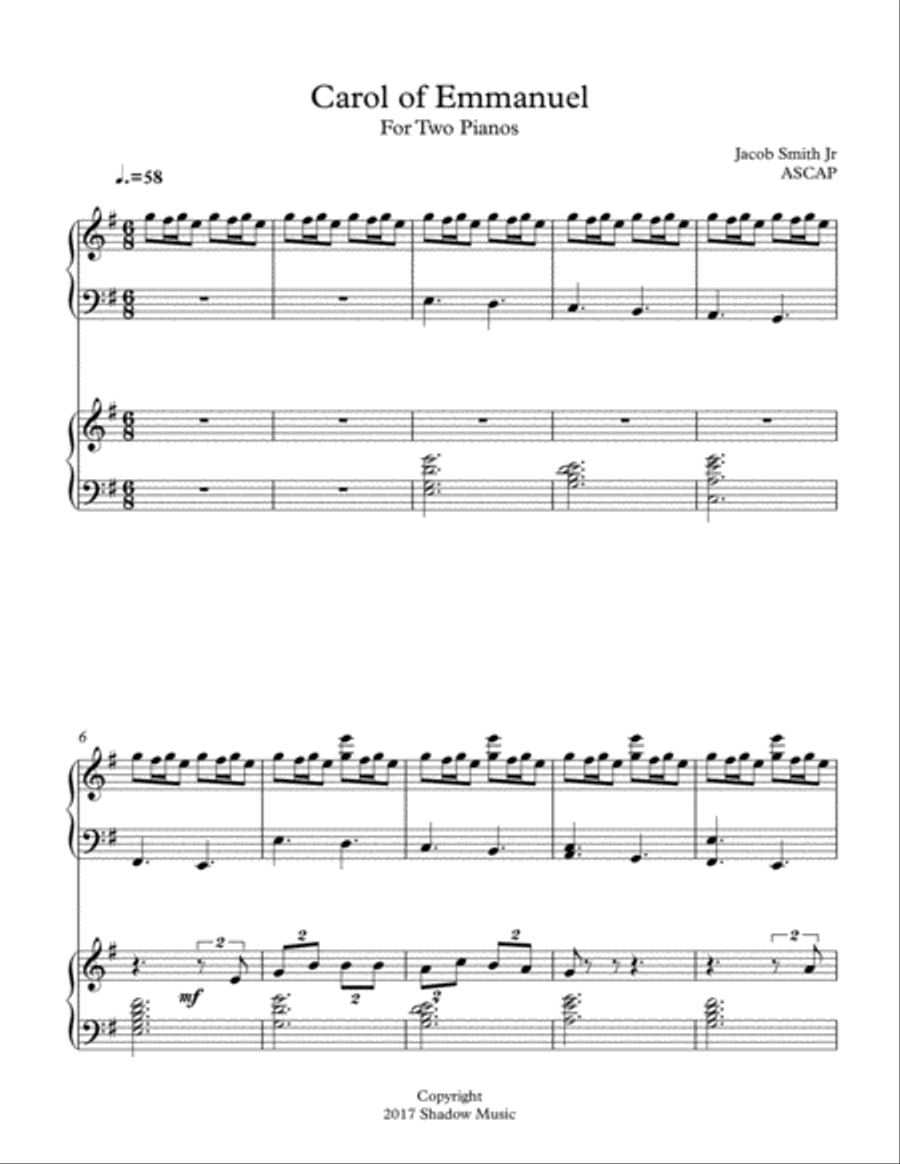 Carol of Emmanuel for Two Pianos 2 Pianos, 4-Hands scores gallery preview page 1