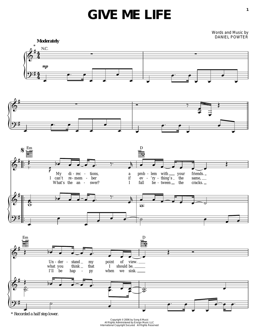 Give Me Life Give Me Life Piano, Vocal, Guitar scores gallery preview page 1