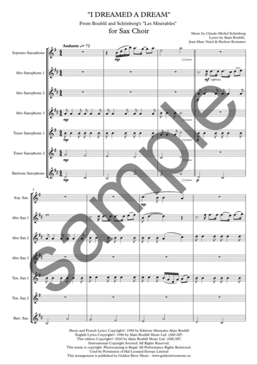 I dreamed a dream Saxophone Ensemble scores gallery preview page 2