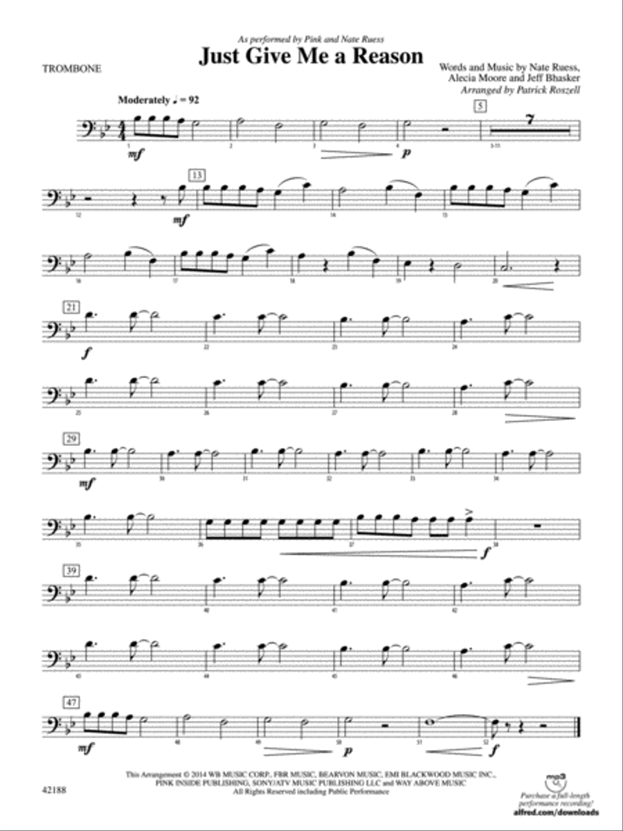 Just Give Me a Reason: 1st Trombone Concert Band scores gallery preview page 1