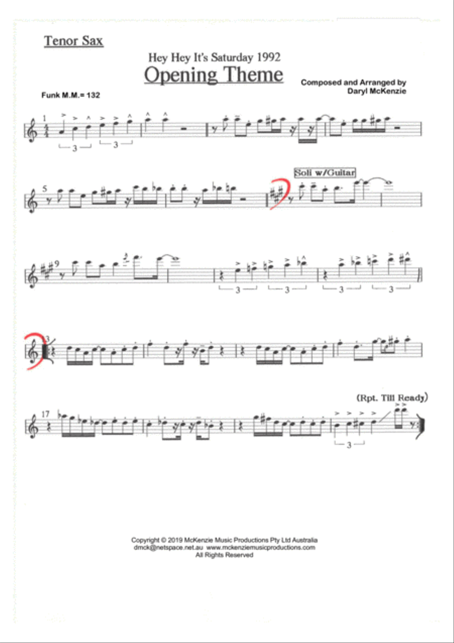 Hey Hey It's Saturday Opening Theme - Instrumental Studio Band Saxophone scores gallery preview page 4