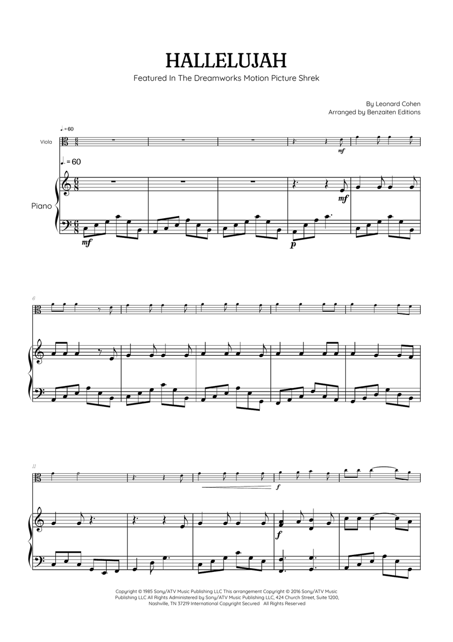 Hallelujah Viola scores gallery preview page 1