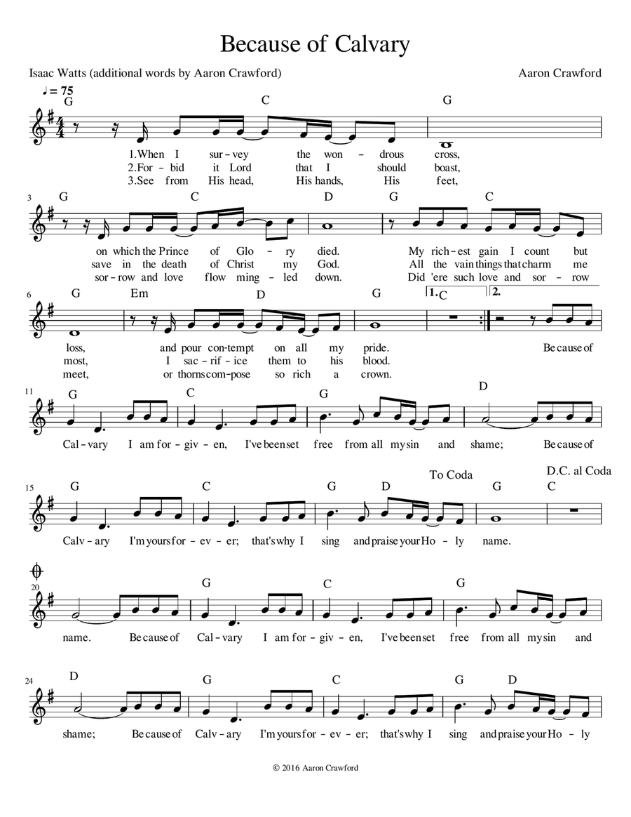 Because of Calvary Guitar Solo - Digital Sheet Music