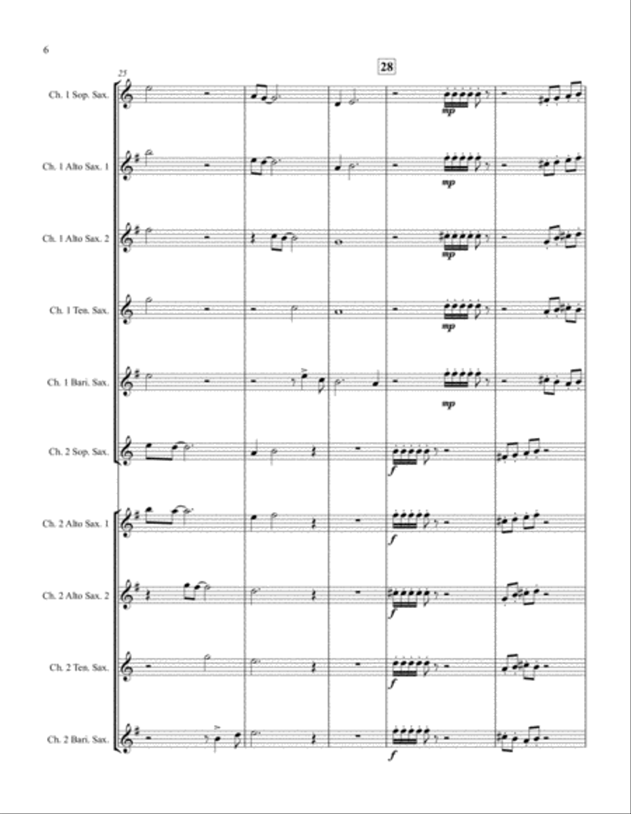 Echoes for Double Saxophone Choir (SSAATTBB or AAAATTBB) SSAATTBB scores gallery preview page 6