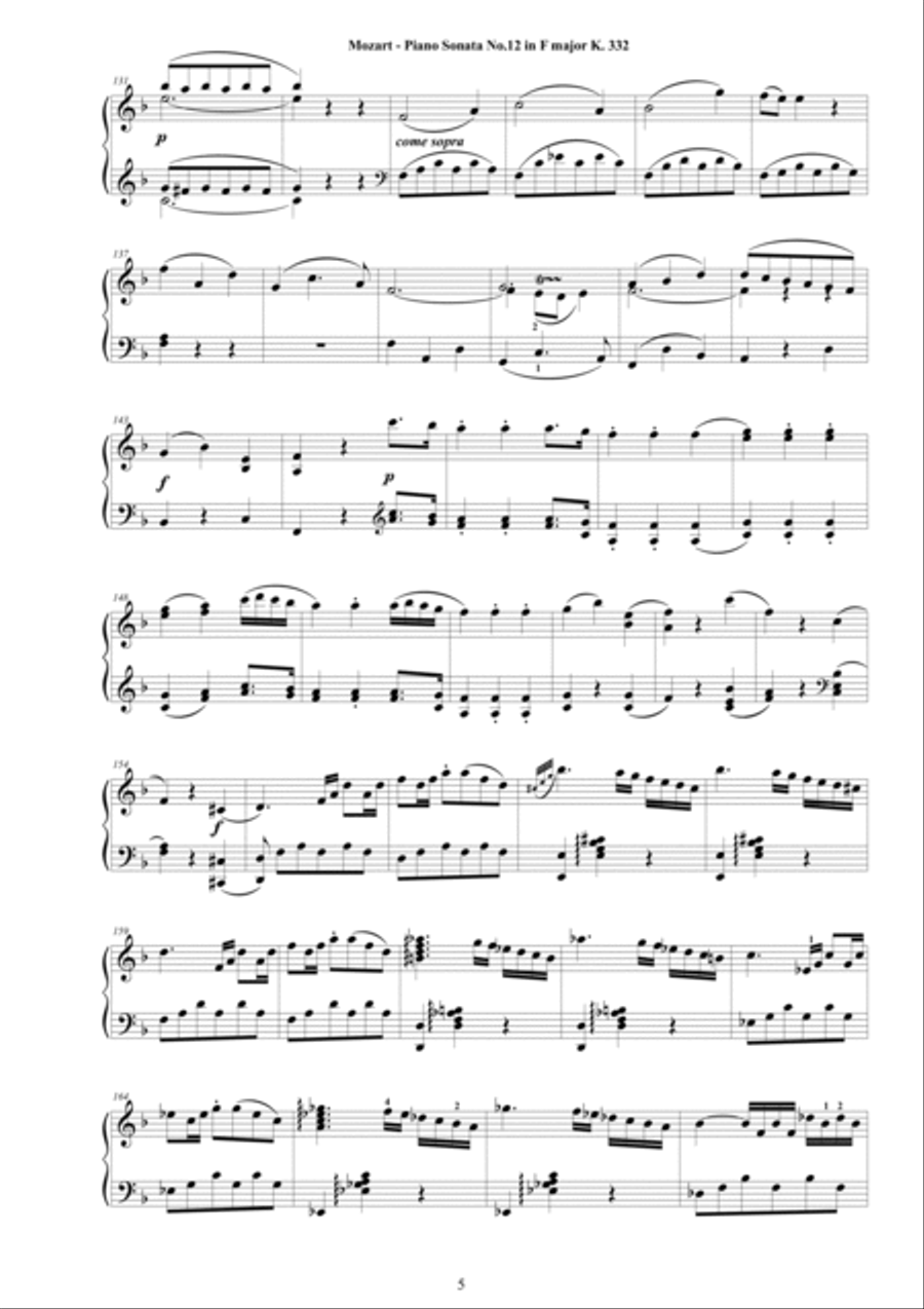 Mozart - Piano Sonata No.12 in F major K 332 - Complete score Piano Solo scores gallery preview page 5