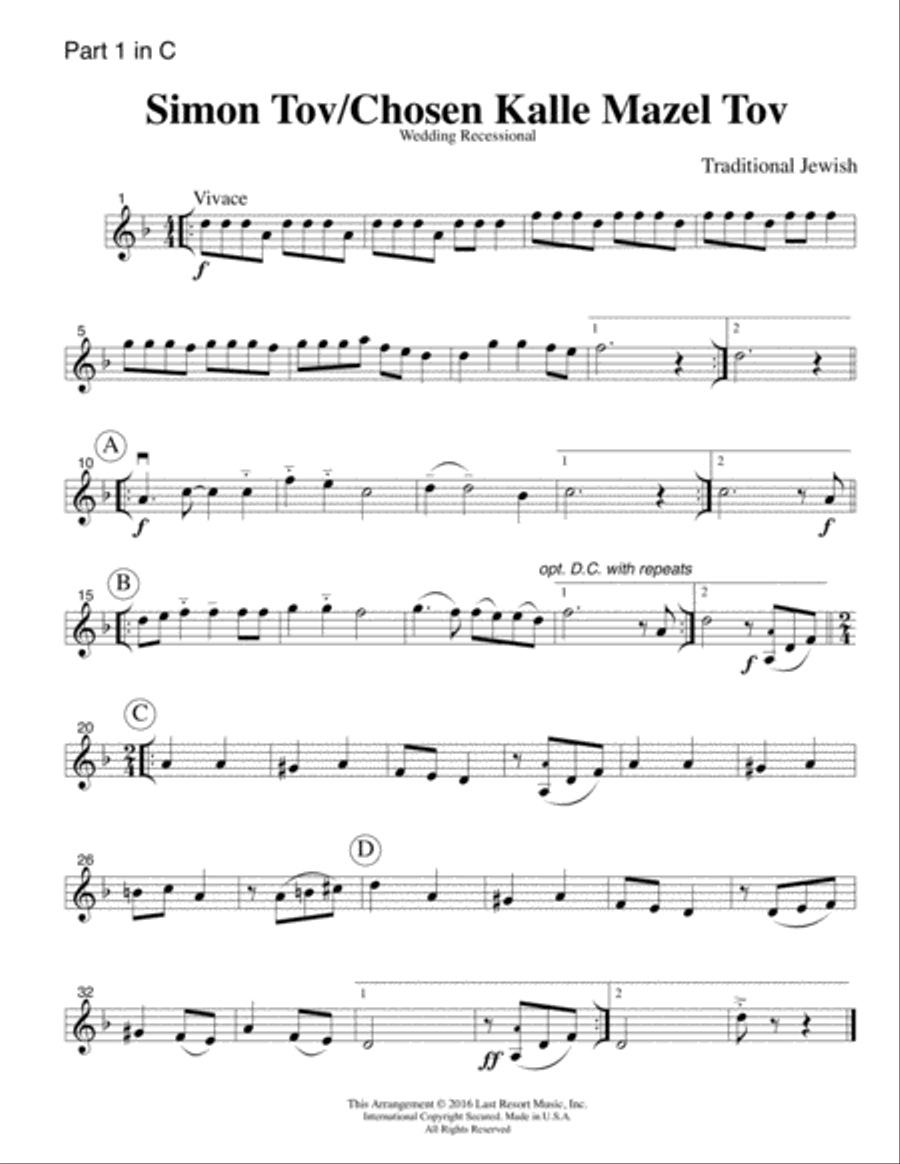 Simon Tov/Kalle Chosen Mazel Tov for Double Reed Quartet (2 Oboes, English Horn & Bassoon) with opti Woodwind Quartet scores gallery preview page 4