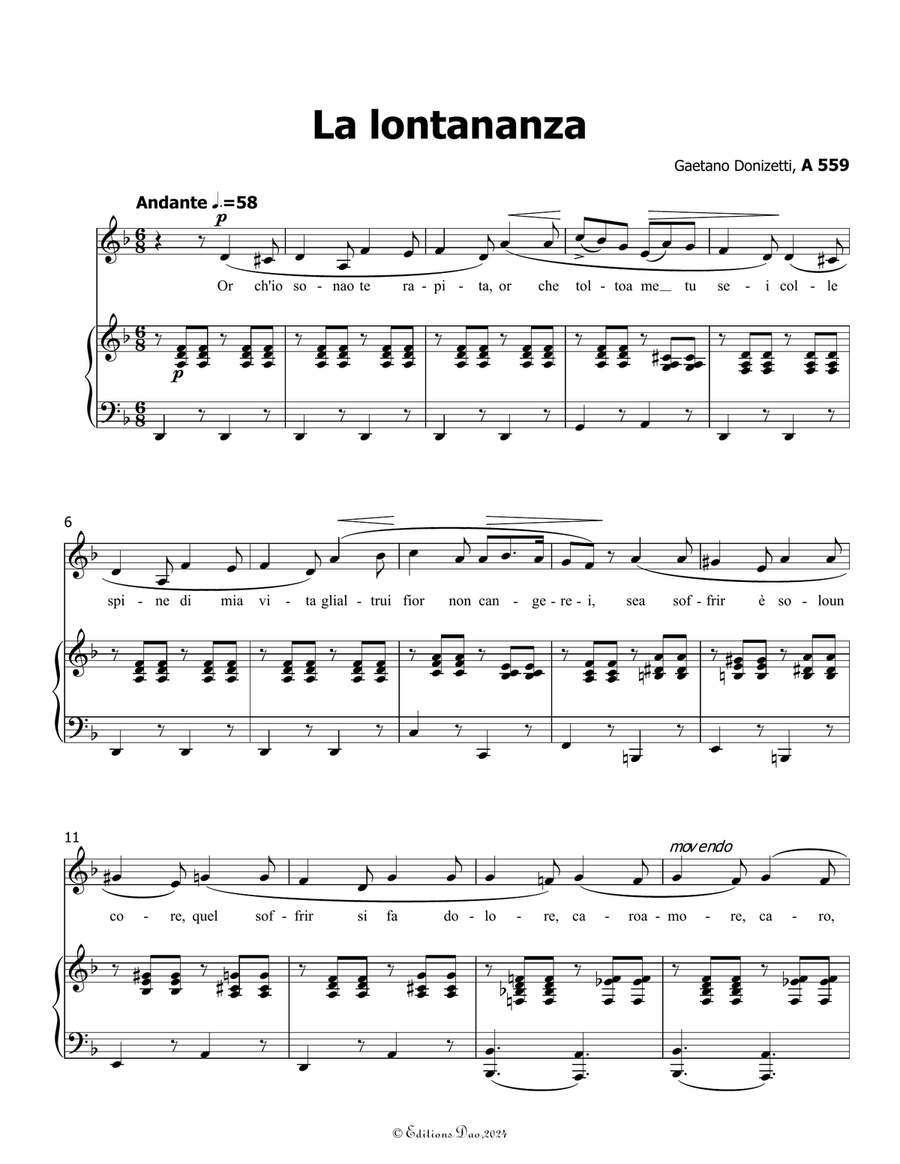La lontananza, by Donizetti, A 559, in d minor Piano, Vocal scores gallery preview page 3