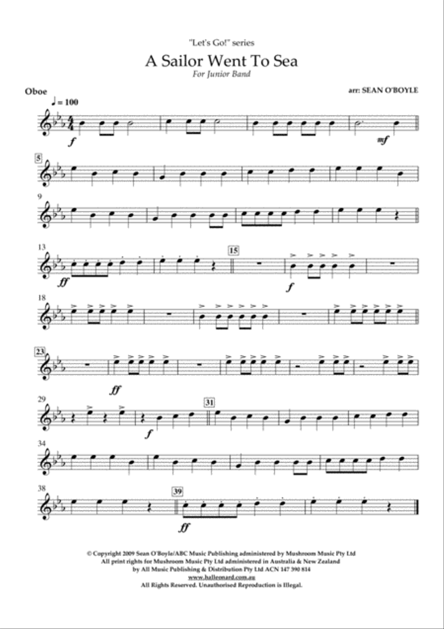 A Sailor Went To Sea - Oboe Concert Band scores gallery preview page 1