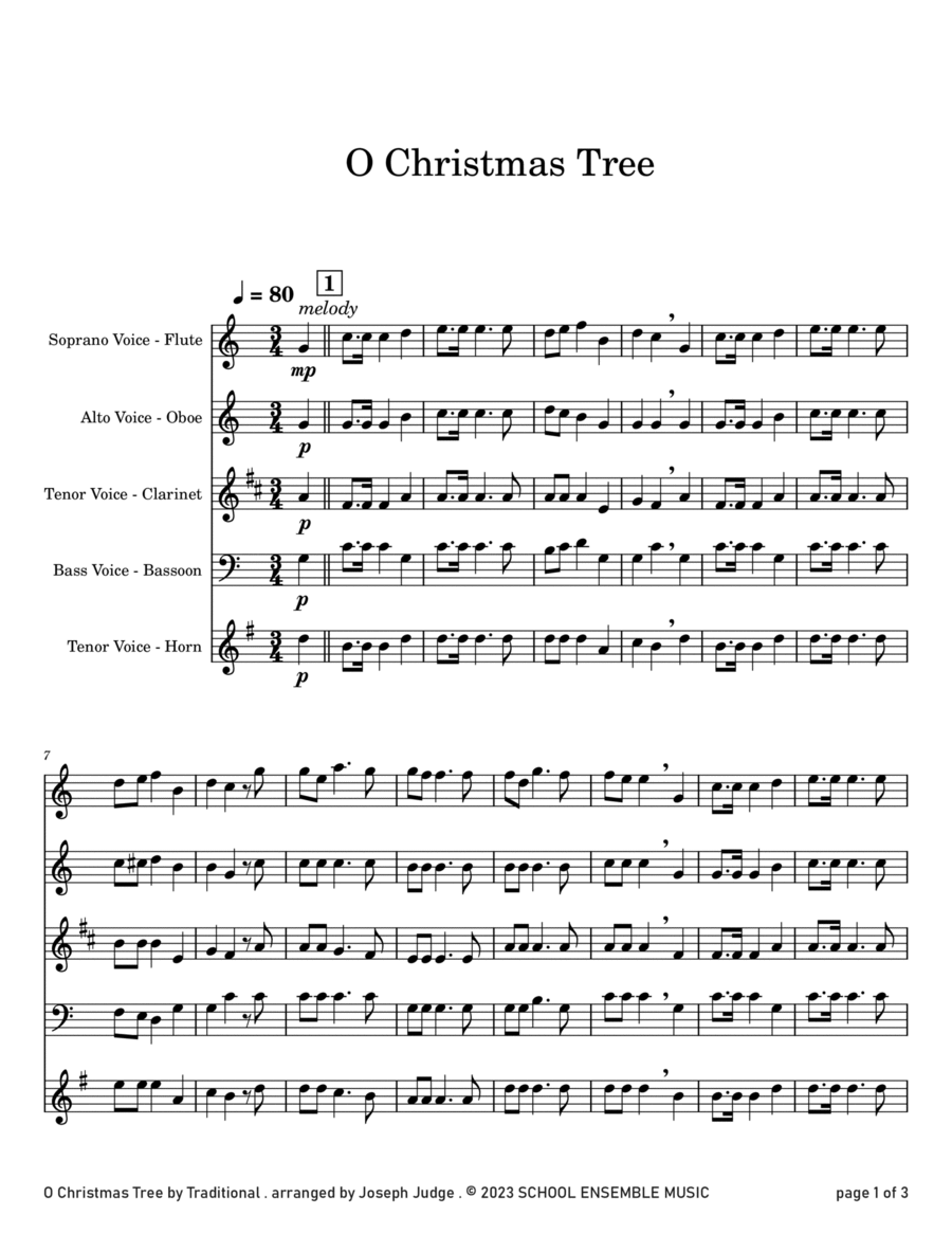 O Christmas Tree for Woodwind Quartet in Schools Woodwind Quartet scores gallery preview page 1