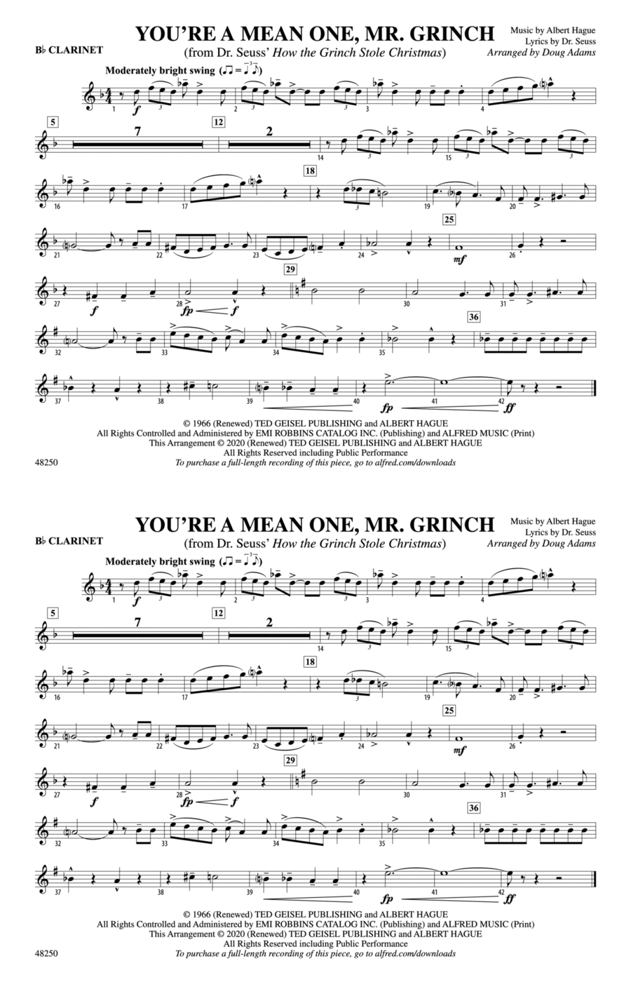 You're a Mean One, Mr. Grinch: 1st B-flat Clarinet Marching Band scores gallery preview page 1