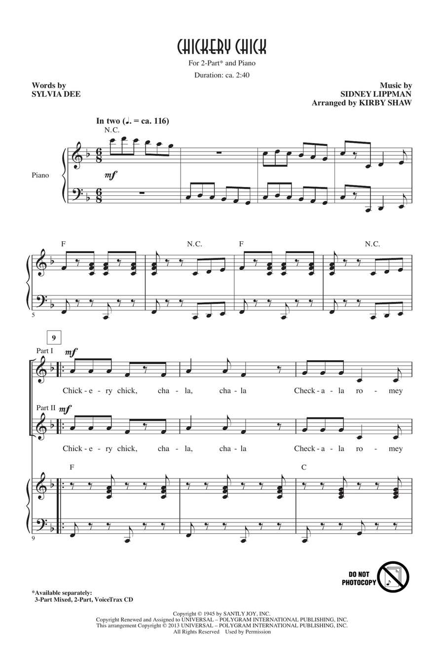 Chickery Chick Chickery Chick 2-Part scores gallery preview page 1