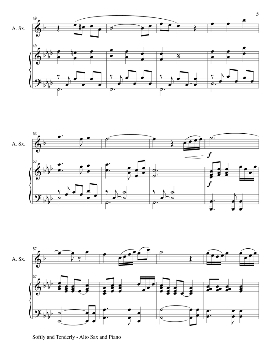 SOFTLY AND TENDERLY (Duet – Alto Sax and Piano/Score and Parts) Woodwind Duet scores gallery preview page 5