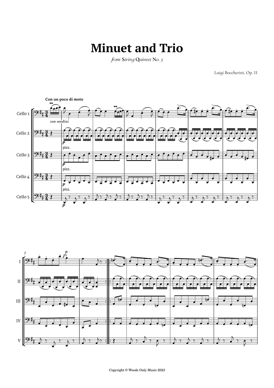 Minuet by Boccherini for Cello Quintet String Quintet scores gallery preview page 2