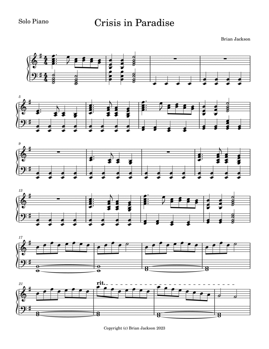 Crisis in Paradise Crisis in Paradise Piano Solo scores gallery preview page 1