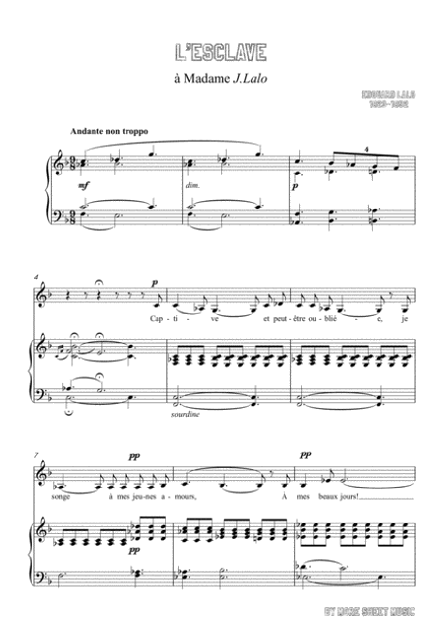 Lalo-L'esclave in F Major,for Voice and Piano Voice Solo scores gallery preview page 3