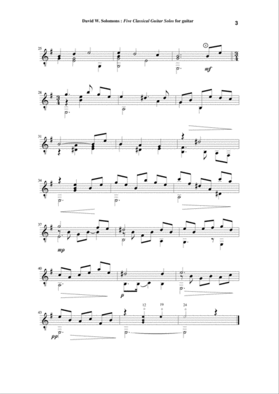 David W. Solomons: Five Classical Guitar Solos for guitar Acoustic Guitar scores gallery preview page 3
