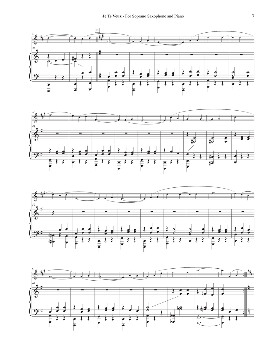 Je Te Veux (for soprano sax and piano) Soprano Saxophone scores gallery preview page 3