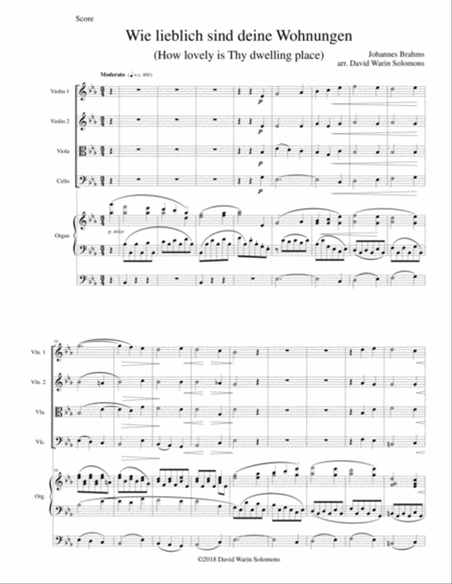 Wie lieblich sind deine Wohnungen (How lovely is Thy dwelling place) for string quartet and organ String Quartet scores gallery preview page 1
