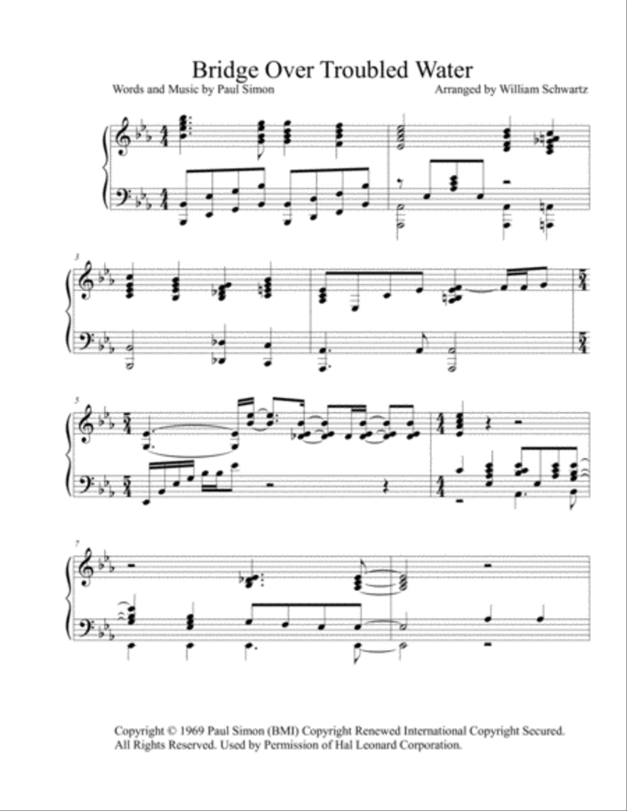 Bridge Over Troubled Water Piano Solo scores gallery preview page 1