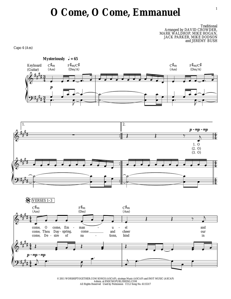 O Come, O Come, Emmanuel Piano, Vocal, Guitar scores gallery preview page 1