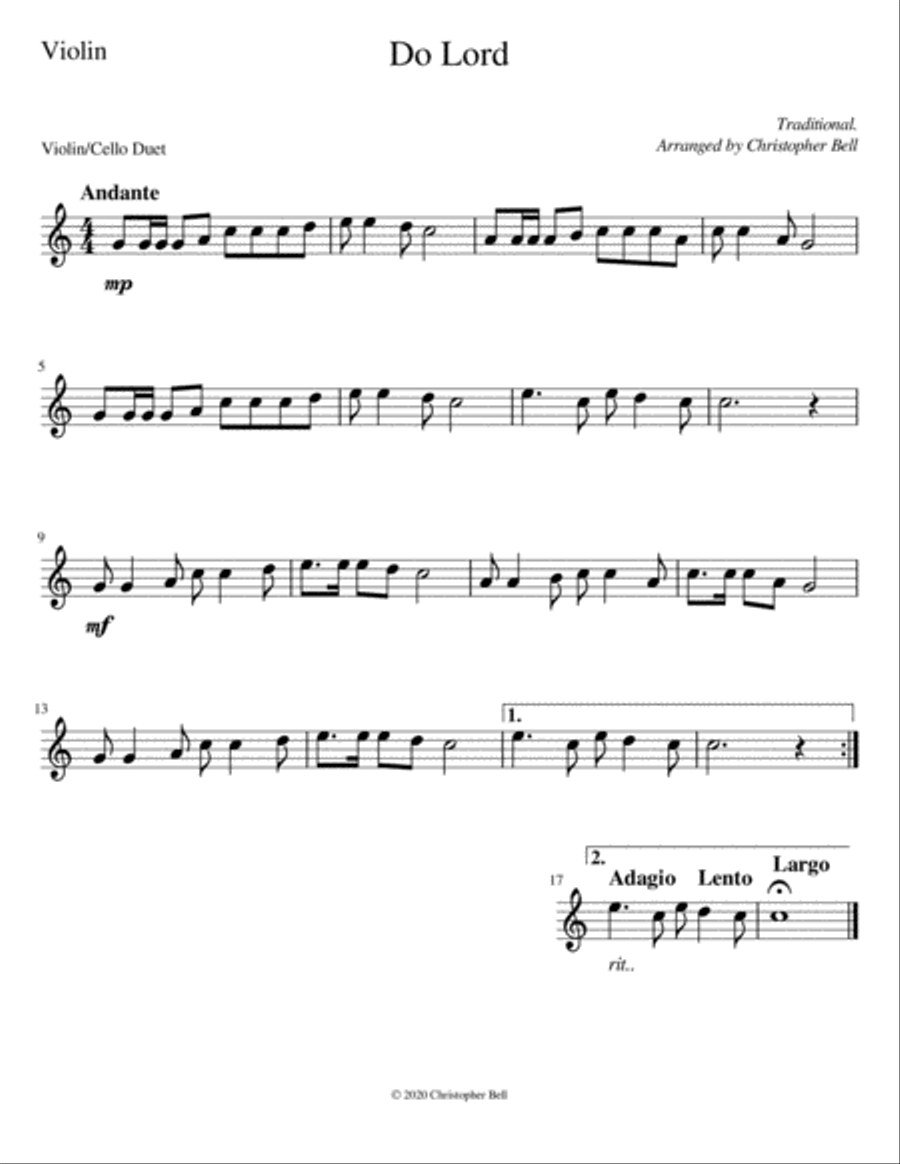 Do Lord - Easy Violin/Cello Duet String Duet scores gallery preview page 2