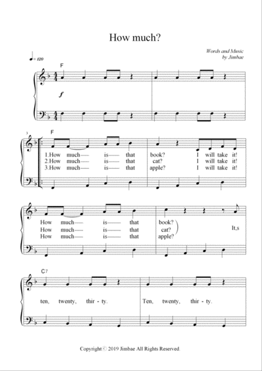 How much?(Nursery Rhymes for Easy Piano) Voice scores gallery preview page 1