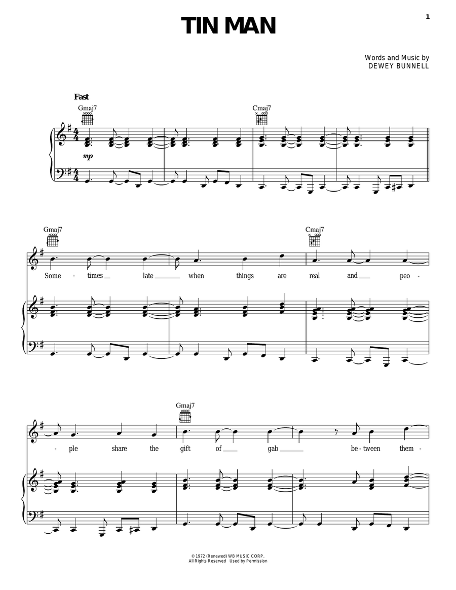Tin Man Piano, Vocal, Guitar scores gallery preview page 1