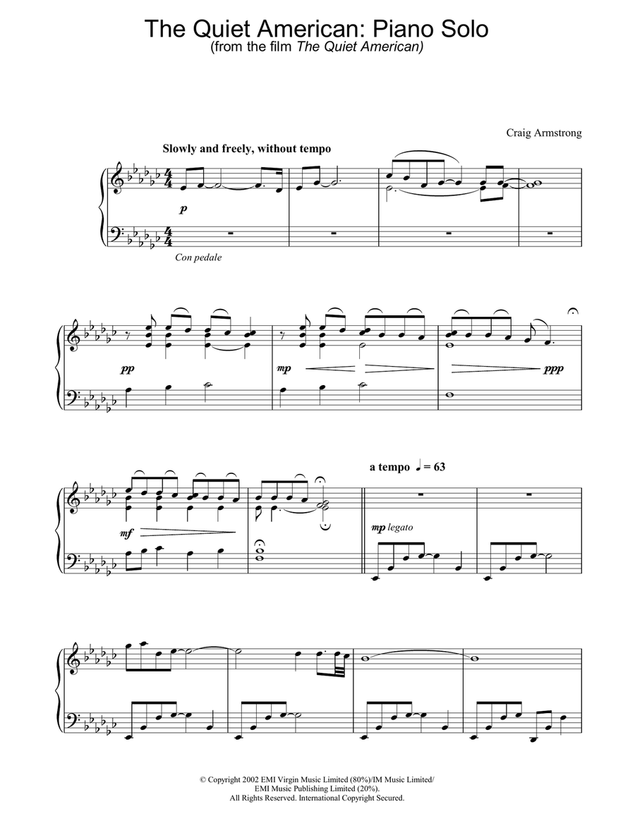 The Quiet American: Piano Solo Piano Solo scores gallery preview page 1