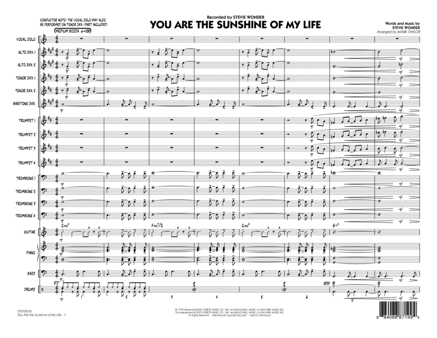 You Are the Sunshine of My Life (Key: C) - Conductor Score (Full Score)