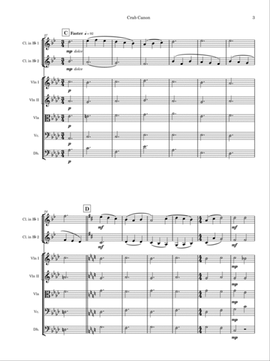 Crab Canon for 2 clarinets and strings Large Ensemble scores gallery preview page 5