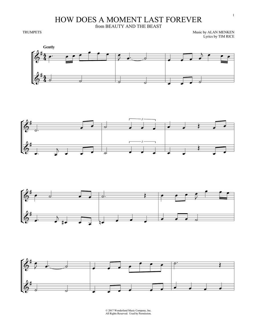 How Does A Moment Last Forever (from Beauty And The Beast) Trumpet Duet scores gallery preview page 1