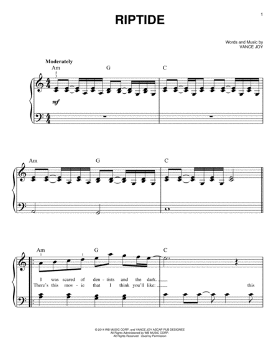 Riptide Easy Piano scores gallery preview page 1