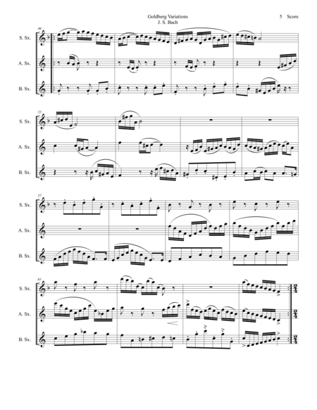 J. S. Bach Goldberg Variations set for saxophone trio (soprano, alto, baritone) - SCORE