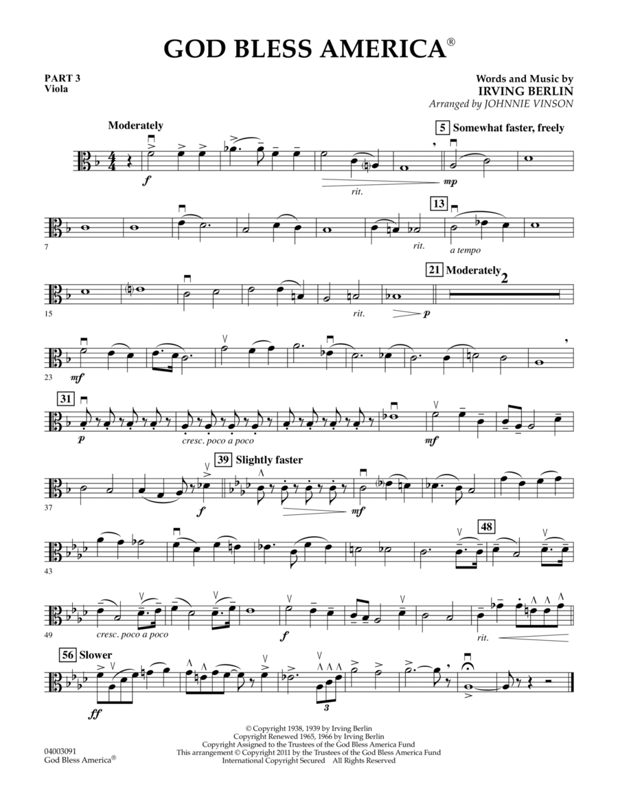 God Bless America - Pt.3 - Viola Concert Band scores gallery preview page 1