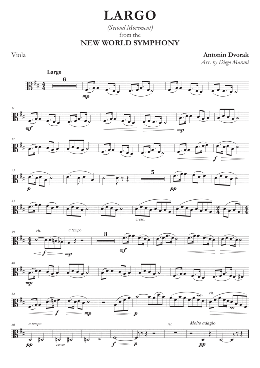 Largo from "New World Symphony" for Viola and Piano image number null